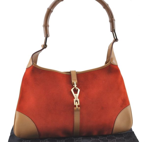 Auth GUCCI Bamboo Kandinsky Shoulder Hand Bag Suede Leather 0014060 Orange H8285 For Sale