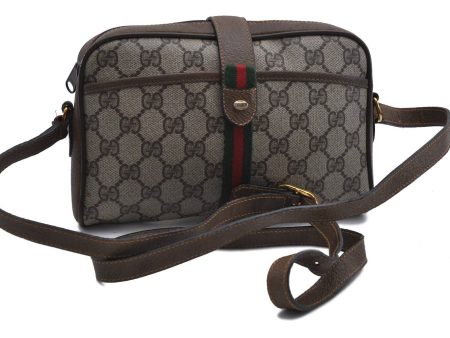 Auth GUCCI Web Sherry Line Shoulder Cross Bag GG PVC Leather Brown Junk 7396C Discount