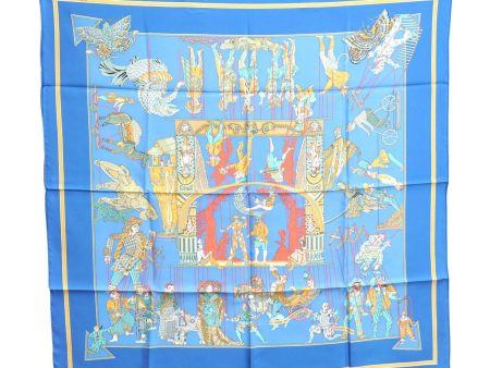 Auth HERMES Carre 90 Scarf  LE TEMPS des MARIONNETTES  Silk Blue Beige Box H6017 Online now