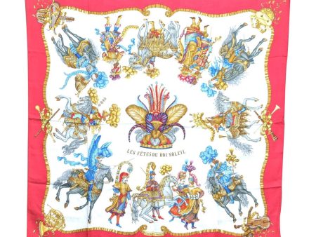 Authentic HERMES Carre 90 Scarf  LES FETES DU ROI SOLEIL  Silk Red H7925 Discount