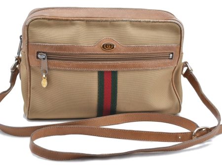 GUCCI Web Sherry Line Shoulder Cross Bag Nylon Leather 010378 Beige H7350 For Discount