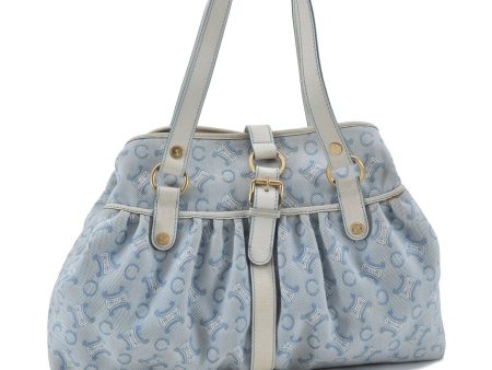 Auth CELINE C Macadam Pattern Shoulder Tote Bag Canvas Leather Light Blue G8613 For Cheap