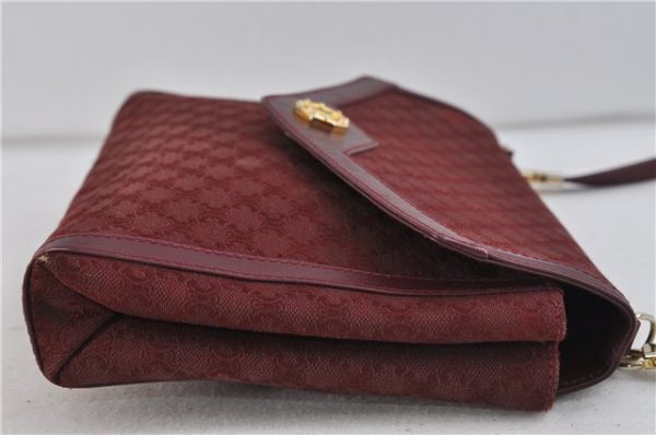 Auth CELINE Macadam Blason Shoulder Cross Body Bag Canvas Leather Bordeaux 6978C For Cheap