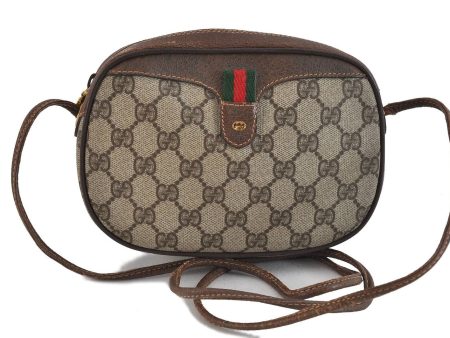 Auth GUCCI Web Sherry Line Shoulder Cross Bag PVC Leather 007586112 Brown 3743C Fashion