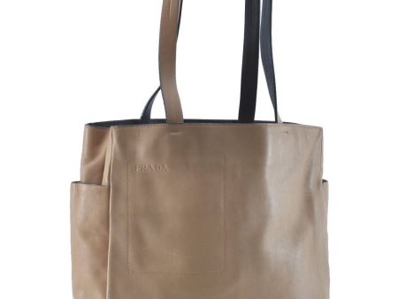 Authentic PRADA Leather Shoulder Tote Bag Beige Brown H6124 Online Sale