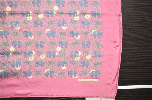 Auth HERMES Petit Carre 40 Scarf Handkerchief Elephant Pattern Silk Purple 9664C For Discount