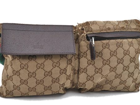 GUCCI Web Sherry Line Shoulder Cross Bag GG Canvas Leather 28566 Brown 6808C Fashion