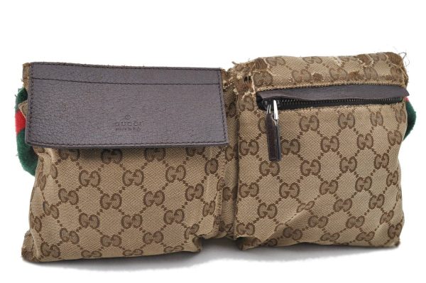 GUCCI Web Sherry Line Shoulder Cross Bag GG Canvas Leather 28566 Brown 6808C Fashion