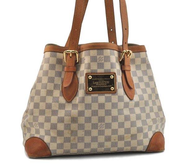 Auth LOUIS VUITTON Damier Azur Hampstead MM Shoulder Tote Bag N51206 LV H1548 Fashion