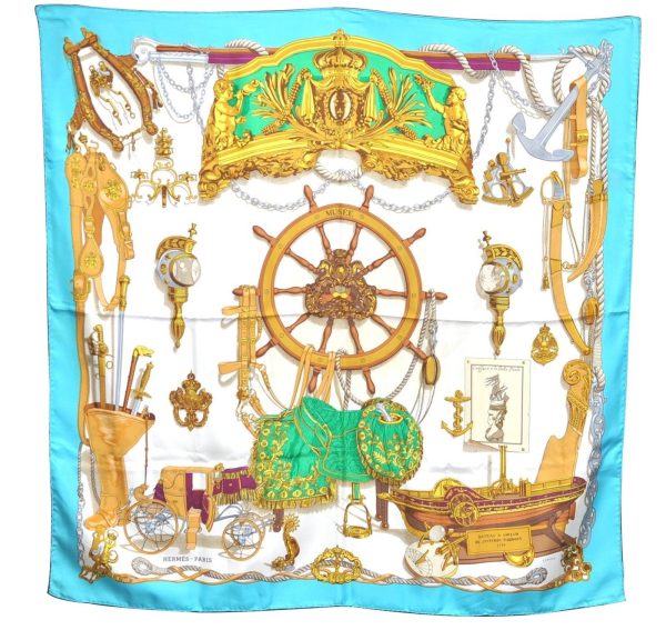 Authentic HERMES Carre 90 Scarf  BRIDES de GALA par  Silk Light Blue H6744 For Discount