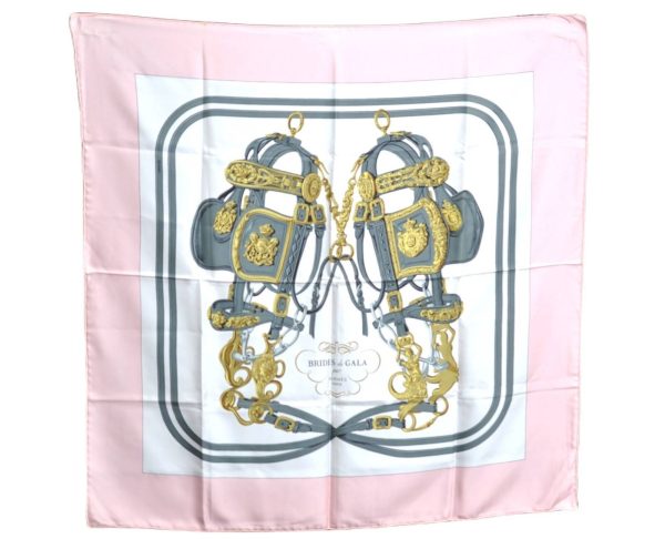 Authentic HERMES Carre 90 Scarf  BRIDES de GALA  Silk Pink H1162 on Sale