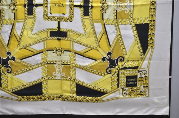 Authentic HERMES Carre 90 Scarf  SCALA  Silk Ivory 6699C For Sale