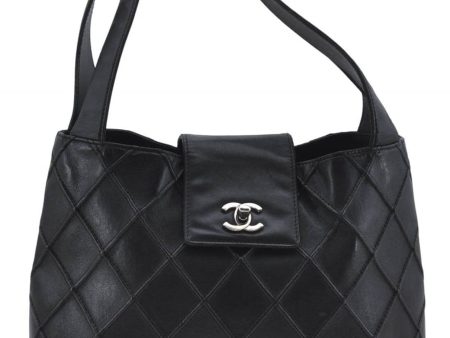 Auth CHANEL Calf Skin Bicolore Turlock CoCo Mark Shoulder Hand Bag Black 2815D Online Hot Sale