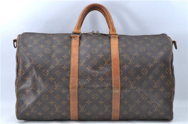 Auth Louis Vuitton Monogram Keepall Bandouliere 50 Boston Bag M41416 LV 0382B For Sale