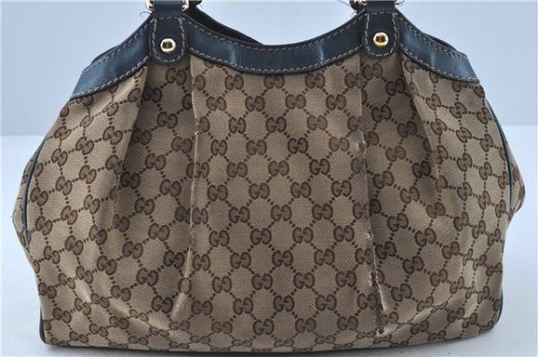 Auth GUCCI Sukey Shoulder Tote Bag GG Canvas Leather 211944 Brown Blue 5581C Online Hot Sale