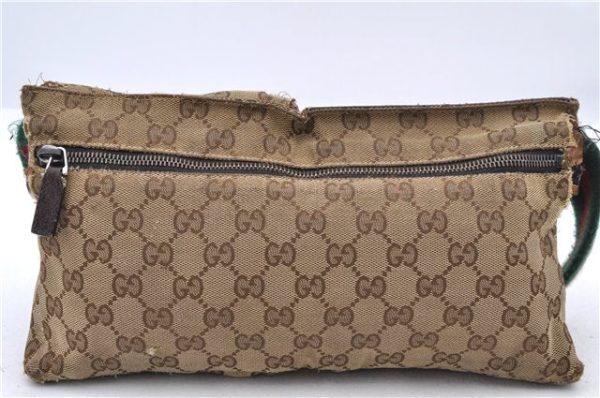 GUCCI Web Sherry Line Shoulder Cross Bag GG Canvas Leather 28566 Brown 6808C Fashion