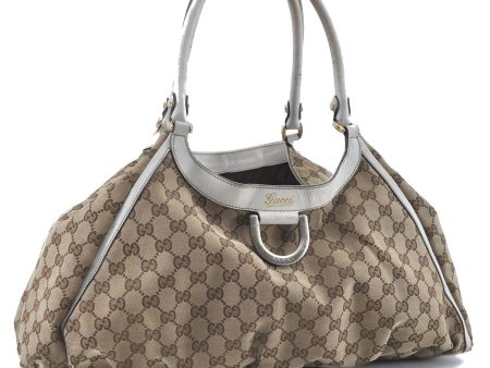 Auth GUCCI Abbey Shoulder Tote Bag GG Canvas Leather 189835 Brown White H6267 Discount