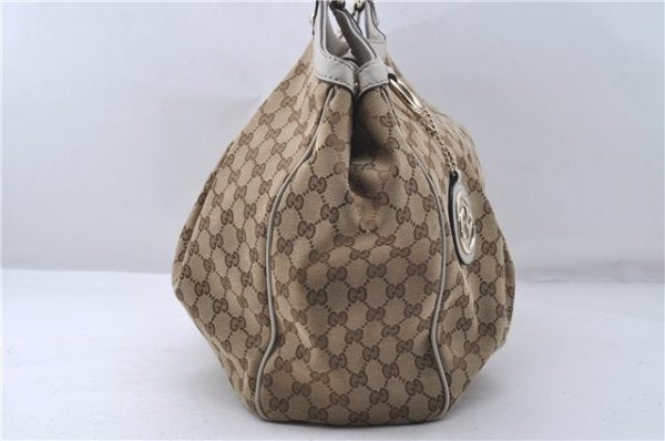 Aut GUCCI Sukey Shoulder Tote Bag GG Canvas Leather 211943 Brown White 3884D For Cheap