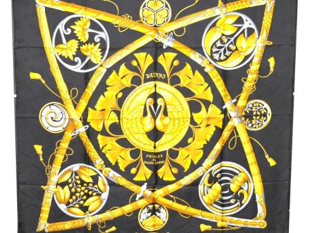 Auth HERMES Carre 90 Scarf  DAIMYO PRINCES DU SOLEIL LEVANT  Silk Black 4757C For Sale