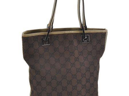 Auth GUCCI Sherry Line Shoulder Tote Bag GG Canvas Leather 31244 Brown H1212 For Cheap