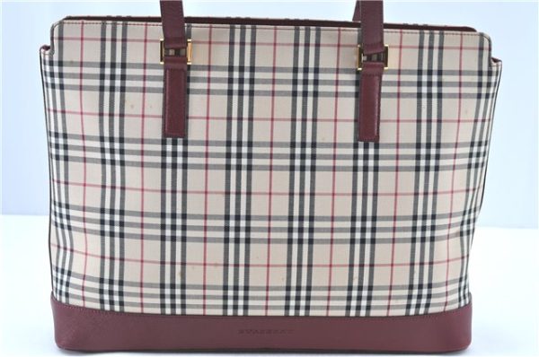 Authentic BURBERRY Nova Check Shoulder Tote Bag Canvas Leather Beige Red H8220 Fashion