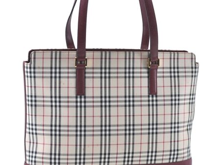 Authentic BURBERRY Nova Check Shoulder Tote Bag Canvas Leather Beige Red H8220 Fashion