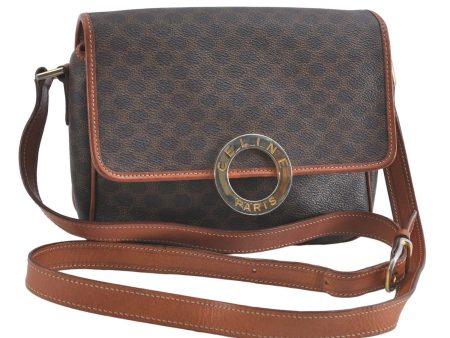 Auth CELINE Macadam Blason Shoulder Cross Body Bag Purse PVC Leather Brown 6099B For Cheap