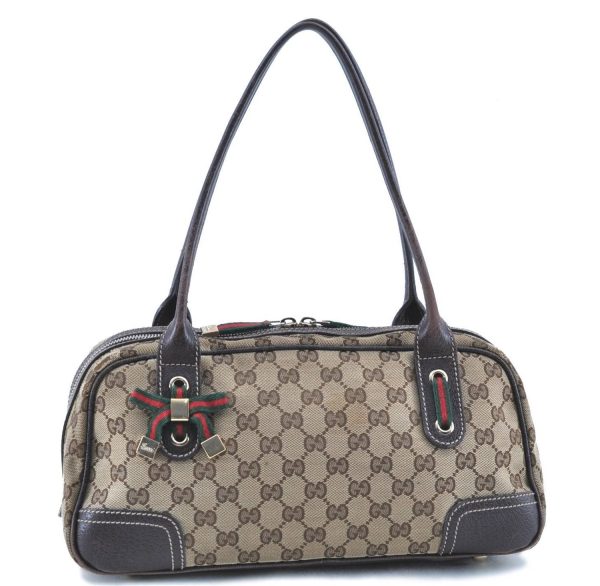 GUCCI Web Sherry Line Princy Ribbon Shoulder Bag GG Canvas 161720 Brown H7844 Online now