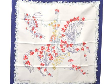 Authentic HERMES Carre 90 Scarf Flower Horse Motif Silk Navy Box 4252C Discount