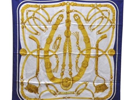 Authentic HERMES Carre 90 Scarf  Gaucho par Hermes Paris  Silk Blue 6686C Cheap