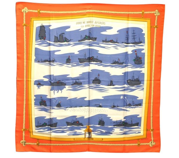 Auth HERMES Carre 90 Scarf  FEUX DE RPUTE APERCUS LA NUIT  Silk Orange 2771D Online Hot Sale