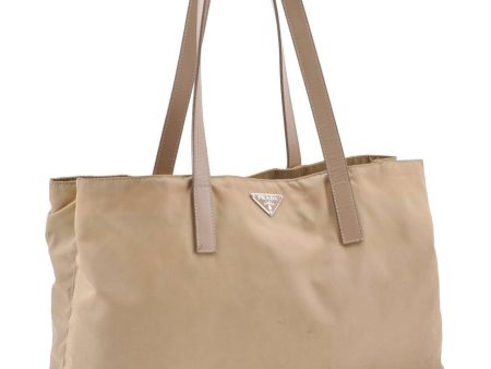 Authentic PRADA Nylon Leather Shoulder Tote Bag Purse Beige 8697C For Discount