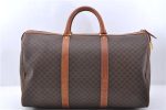 Auth CELINE Macadam Blason Pattern Travel Boston Bag PVC Leather Brown 7400C For Sale