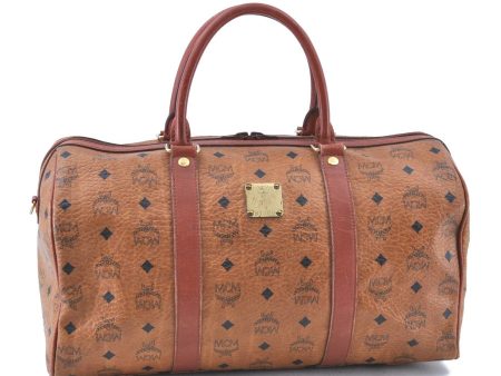 Authentic MCM Visetos Leather Vintage Hand Boston Bag Brown H8016 For Sale