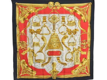 Authentic HERMES Carre 90 Scarf  ETRIERS  Silk Black Red Gold H1746 Supply