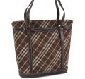 Authentic BURBERRY BLUE LABEL Check Tote Bag Cotton Leather Brown Pink H2040 Sale