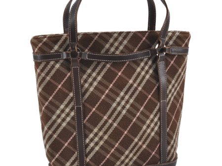 Authentic BURBERRY BLUE LABEL Check Tote Bag Cotton Leather Brown Pink H2040 Sale