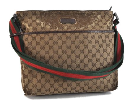 GUCCI Web Sherry Line Shoulder Cross Bag GG Canvas Leather 189751 Brown 5255C Hot on Sale