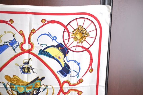 Authentic HERMES Carre 90 Scarf  SPRINGS  Silk White H7005 on Sale