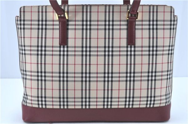 Authentic BURBERRY Nova Check Shoulder Tote Bag Canvas Leather Beige Red H8220 Fashion