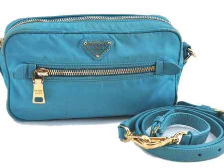 Authentic PRADA Nylon Leather Shoulder Cross Body Bag Purse Blue J0128 For Discount