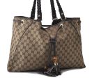 Auth GUCCI Bamboo Shoulder Tote Bag GG Canvas Leather Tassel 170206 Brown 3232D Sale