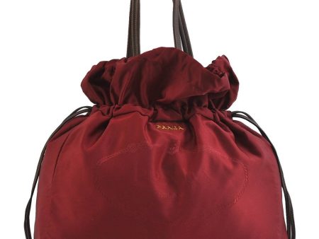 Authentic PRADA Nylon Leather Shoulder Tote Drawstring Bag Purse Red 7248C Hot on Sale