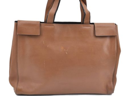 Authentic PRADA Leather Shoulder Tote Bag Brown H6165 Hot on Sale