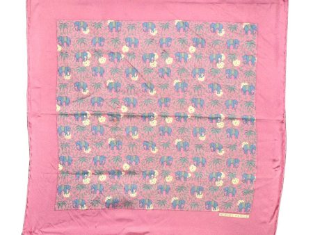 Auth HERMES Petit Carre 40 Scarf Handkerchief Elephant Pattern Silk Purple 9664C For Discount