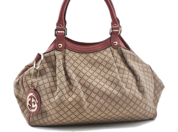 Auth GUCCI Diamante Sukey Shoulder Tote Bag Canvas Leather 211944 Brown G5690 Online