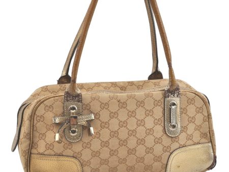 Auth GUCCI Princy GG Canvas Leather Shoulder Tote Bag 161720 Beige Gold H2641 For Cheap