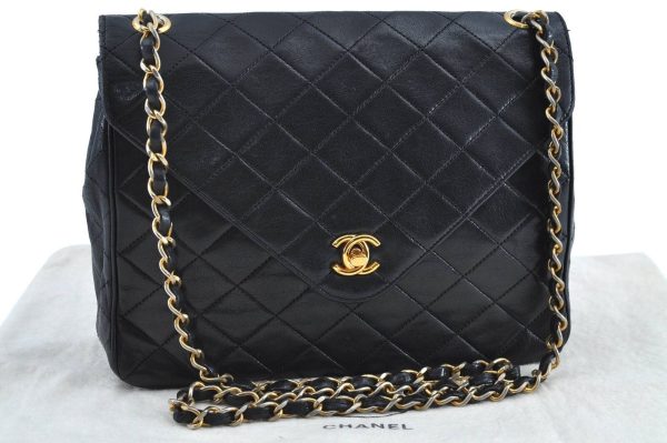 Auth CHANEL Lamb Skin Matelasse Chain Shoulder Cross Body Bag Black CC H3433 Online