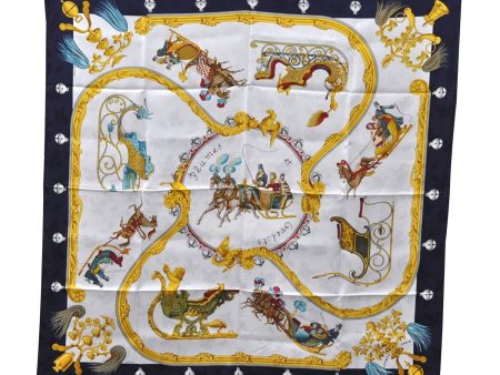 Authentic HERMES Carre 90 Scarf  Plumes et Grelots  Silk Navy 7974C Sale